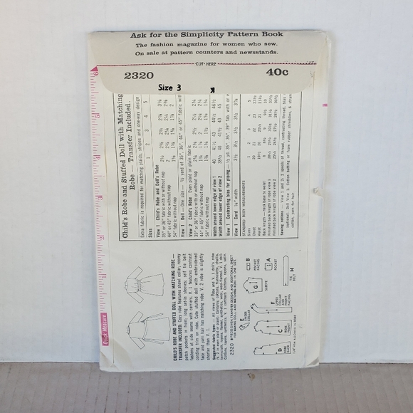 Vintage Simpicity Sewing Pattern 2320 Child's Robe Matching Stuffed Doll - Uncut - Picture 4 of 5